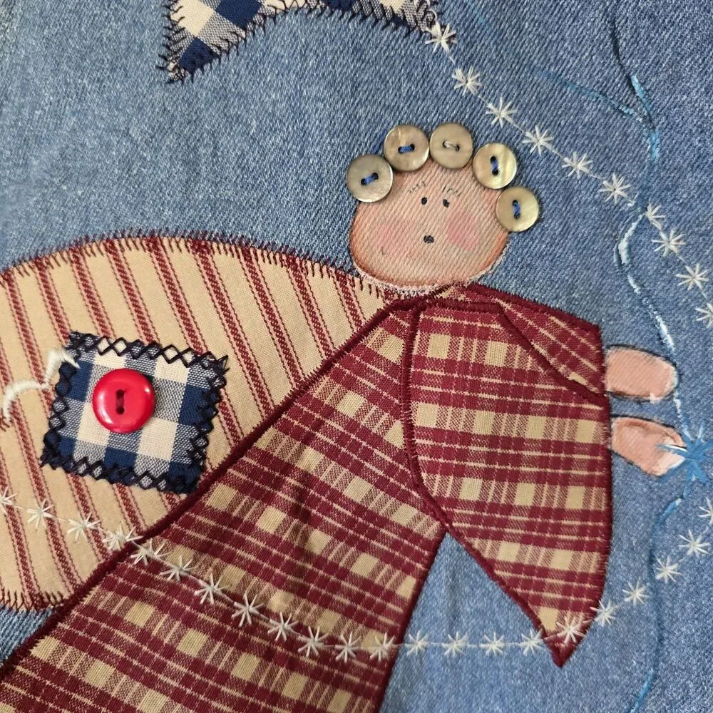 Vintage Kevin G. Sportswear Denim Vest One Size Angel Stars Patchwork 90's